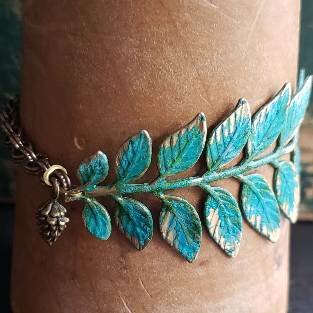 Verdigris Patina Leaf Bracelet