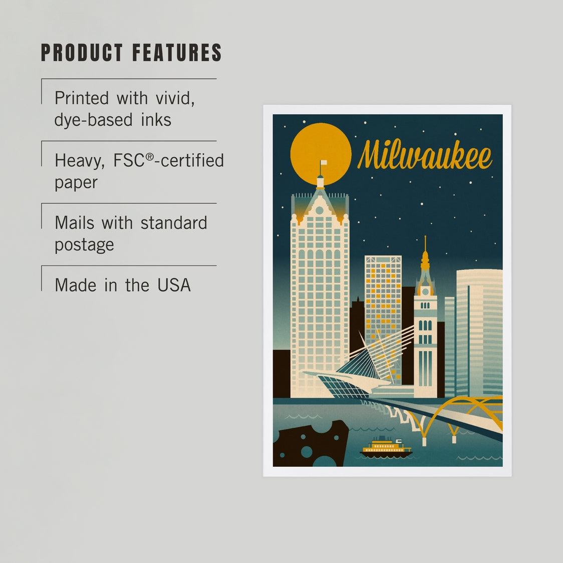 Milwaukee Retro Skyline Premium Postcard