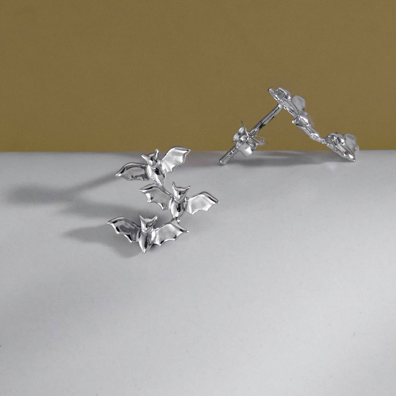 Sterling Silver Bat Cluster Post Earrings 12x13mm