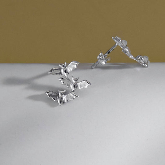 Sterling Silver Bat Cluster Post Earrings 12x13mm