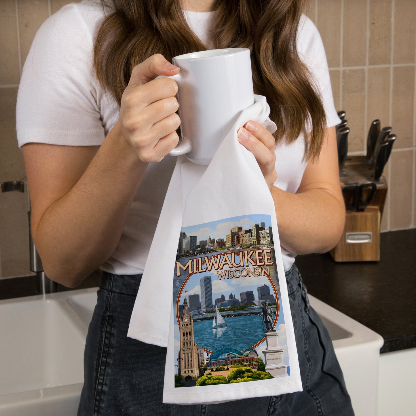 Milwaukee Montage Scenes Tea Towel