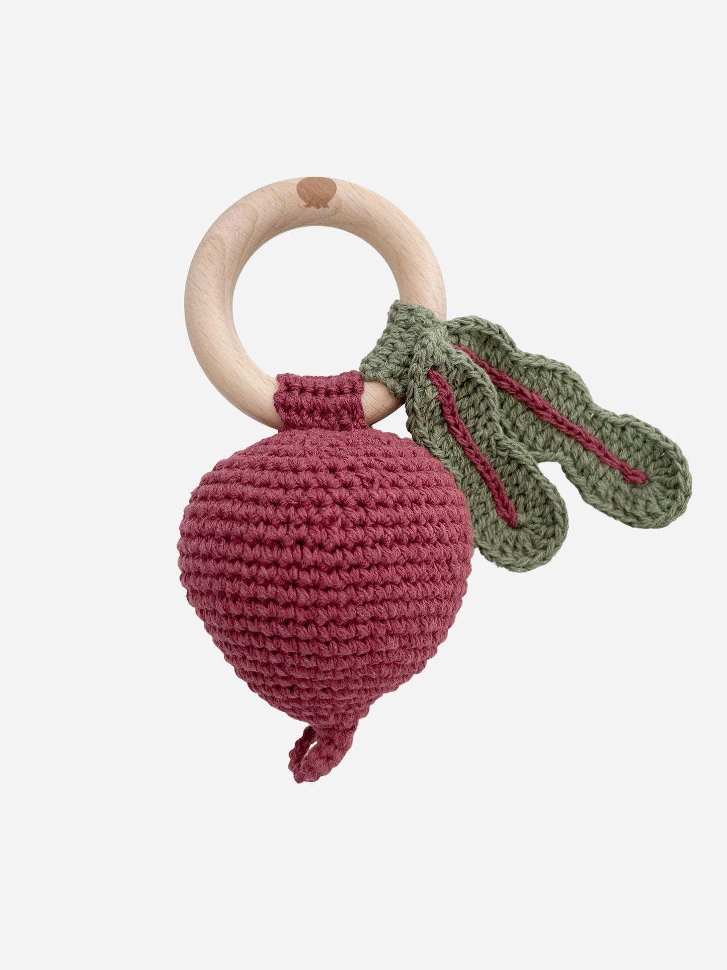 Beet Cotton Crochet & Wood Teether Rattle