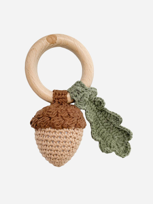 Acorn Cotton Crochet & Wood Teether Rattle