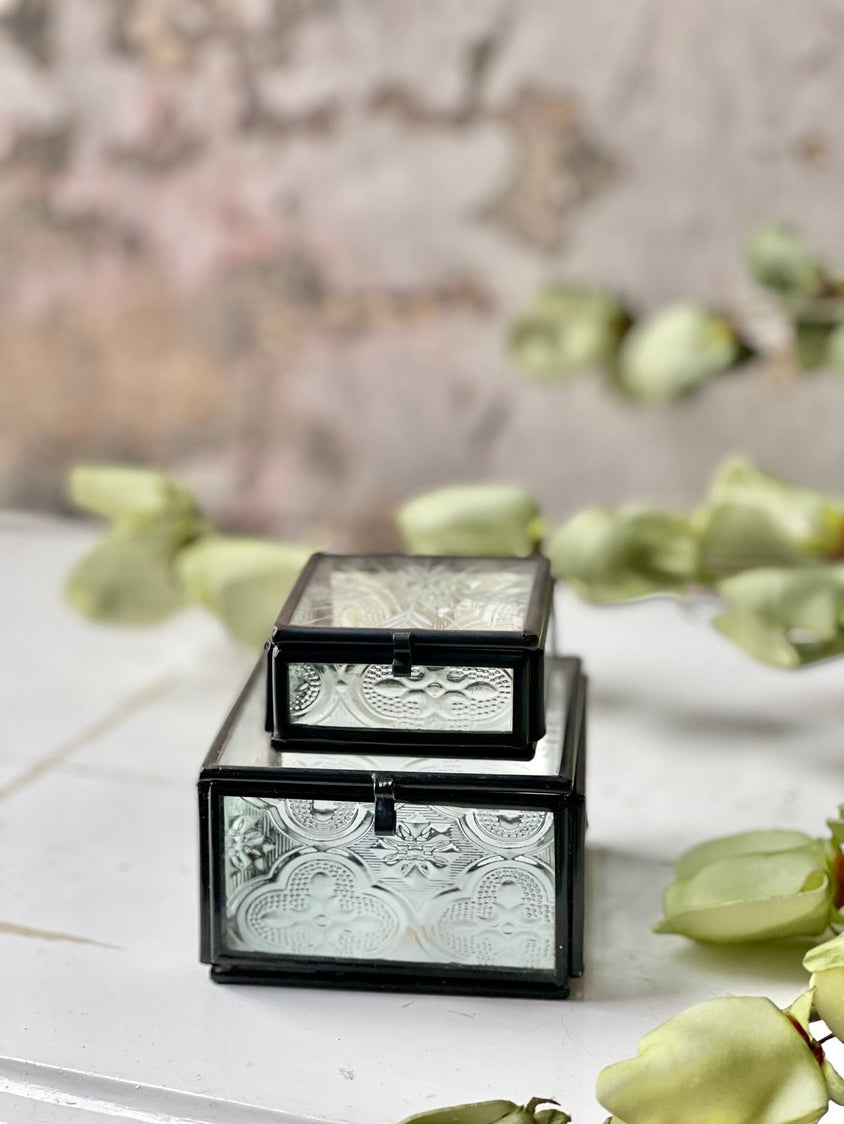 Embossed Glass Jewelry Box 2 Piece Set