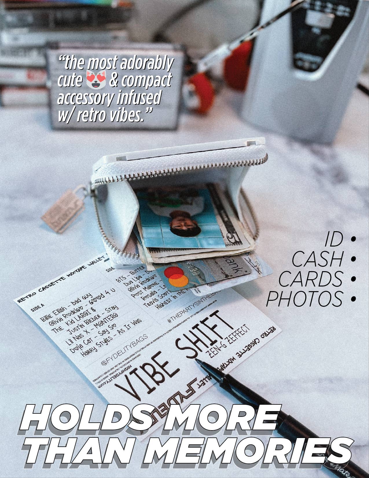 White 80's Retro Cassette Tape Wallet