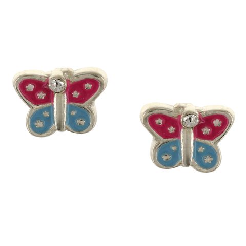 Pink & Blue Butterfly Stud Earrings