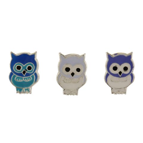 Owl Stud Earrings Enamel and Sterling Silver