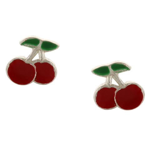 Cherry Stud Enamel & Sterling Silver Earrings