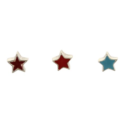 Tiny Enamel & Sterling Silver Star Earrings