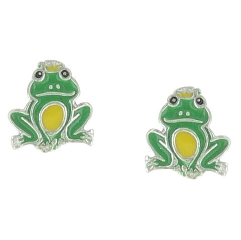 Green & Yellow Frog Stud Earrings