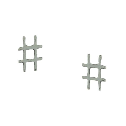 Sterling Silver Hashtag Stud Earrings