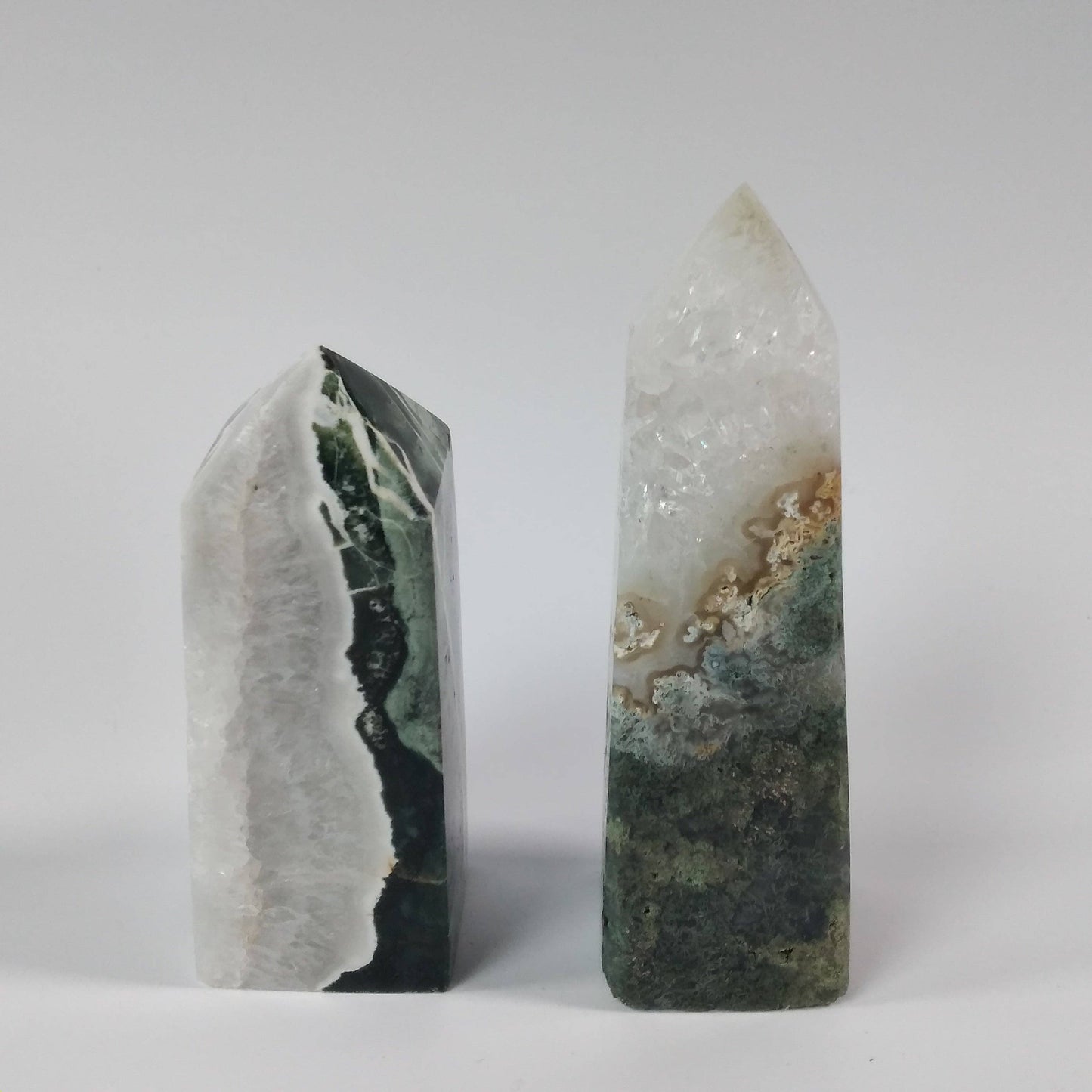 Moss Agate Four-Sided Obelisk Tower – Natural Crystal Tower