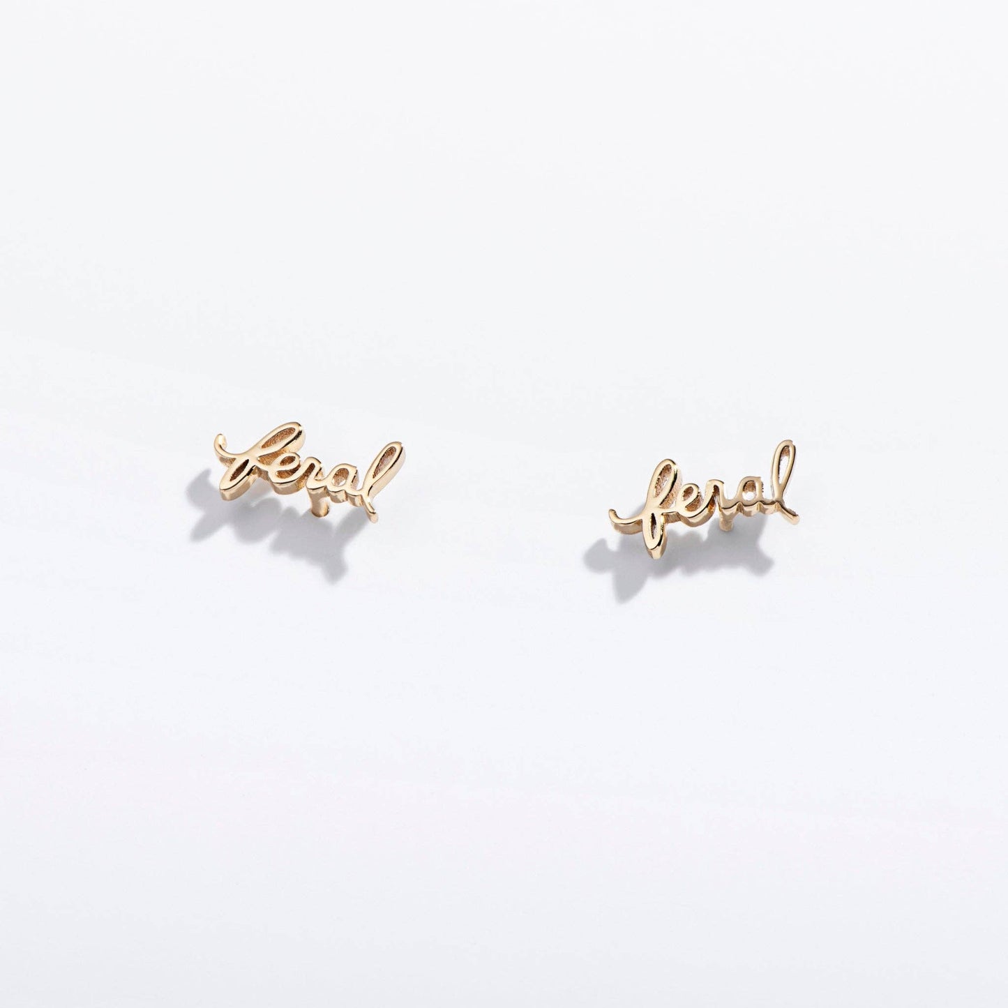 14k Gold Plate Feral Script Studs