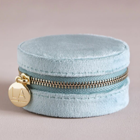 Mint Green Velvet Round Travel Jewelry Case