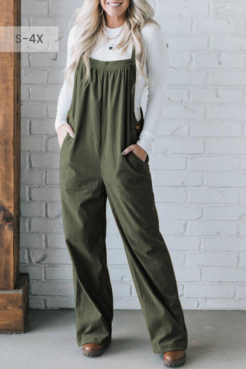 Corduroy Pocketed Wide Leg Loose Fit Overalls