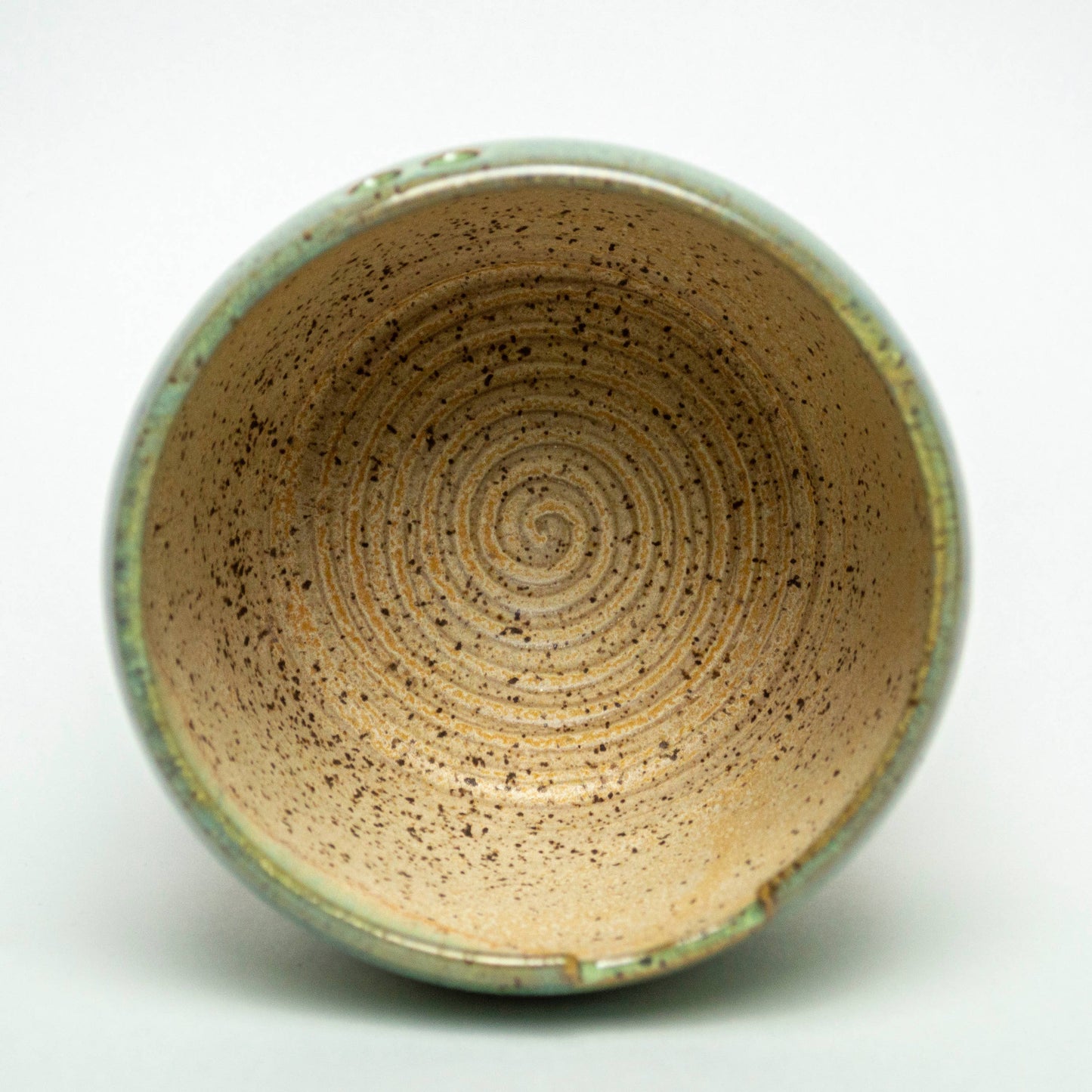 Rice/Noodle Bowl - Handmade Stoneware Clay - Green & Beige