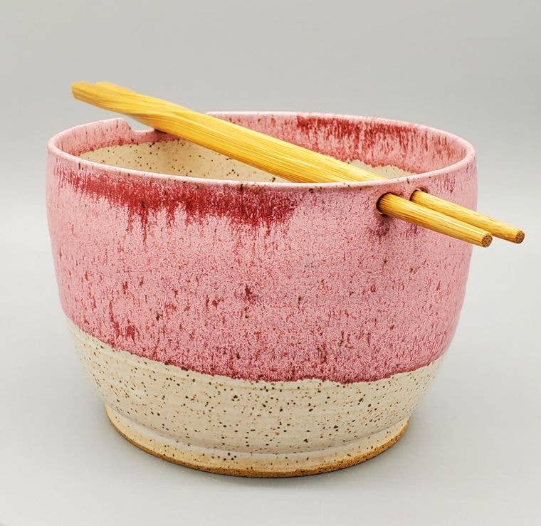 Rice/Noodle Bowl - Handmade Stoneware Clay - Frosted Cherry
