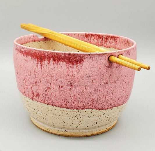 Rice/Noodle Bowl - Handmade Stoneware Clay - Frosted Cherry