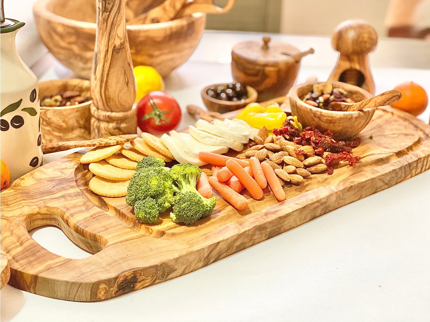 Olive Wood Charcuterie Board 17"-18" - Includes Juice Well