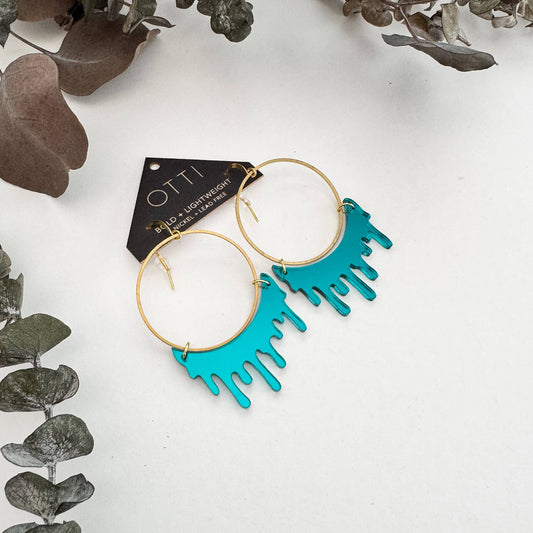Dripping "Slime" Acrylic Hoop Earrings: Mirrored Teal