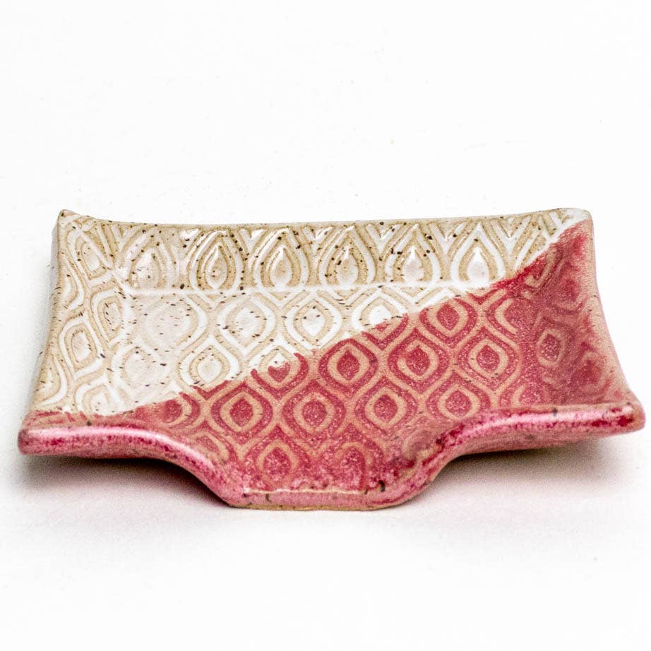 Patterned Red and White Handmade in Ohio, Ceramic Soap Dish