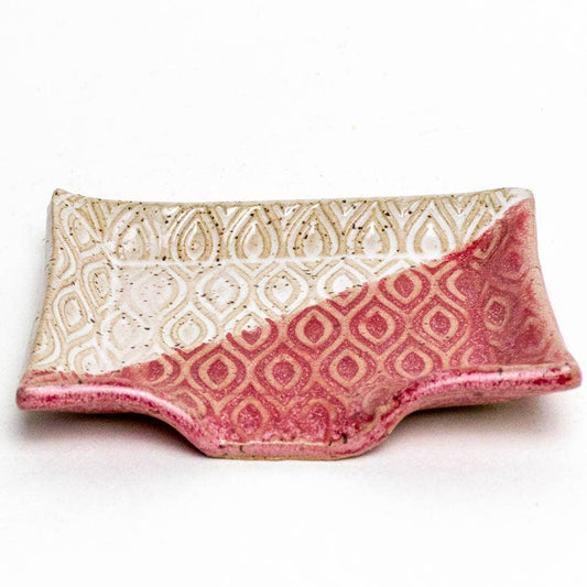 Patterned Red and White Handmade in Ohio, Ceramic Soap Dish