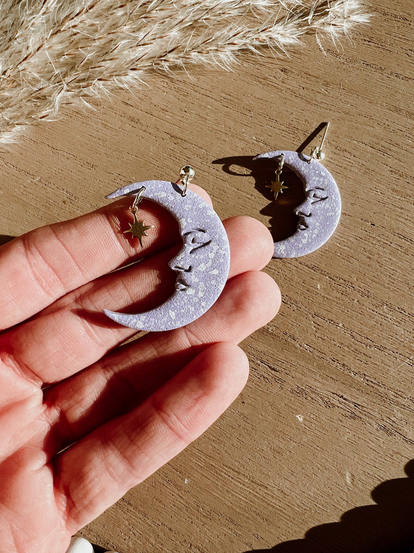 Purple Dream Moon Dangles, Boho Earrings