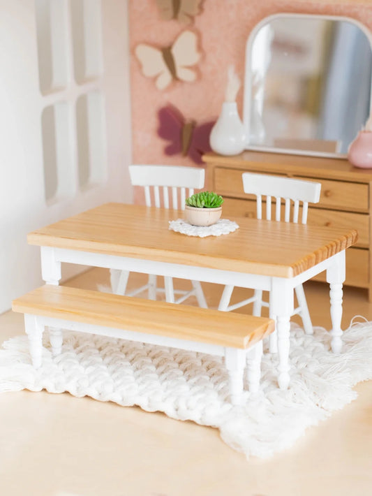 Dollhouse Farm Style Dining Table Natural Wood & White