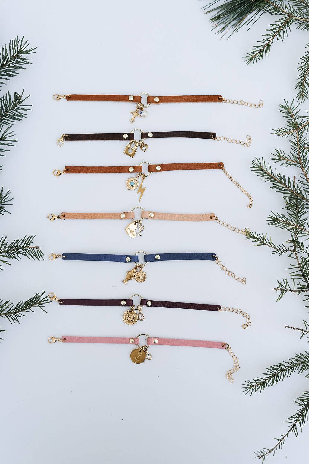 Leather Bracelet - Gold Charms