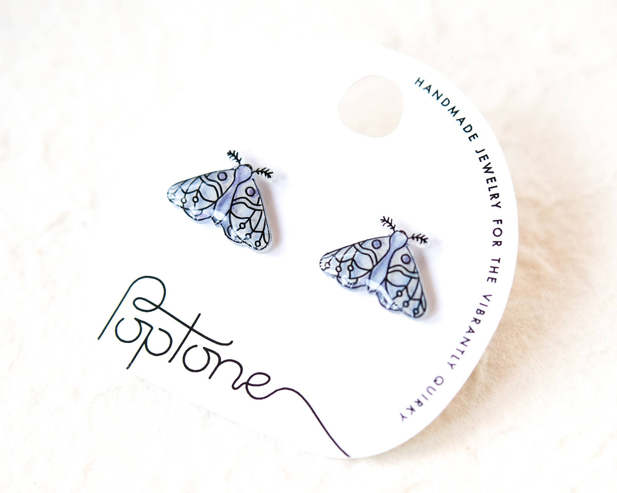 Winter White Moth Stud Earrings