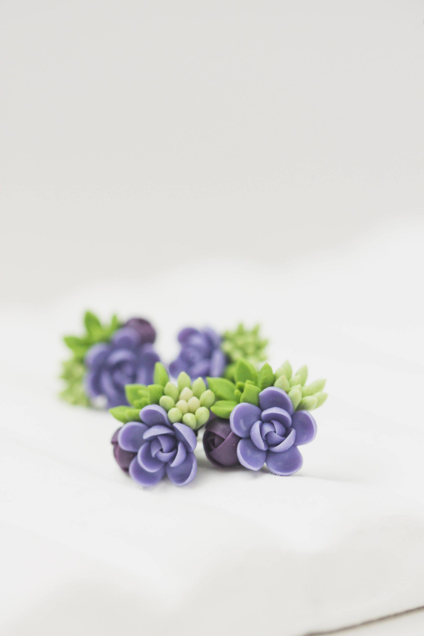 Handmade Succulent and Floral Bouquet Earrings - Purple Gree