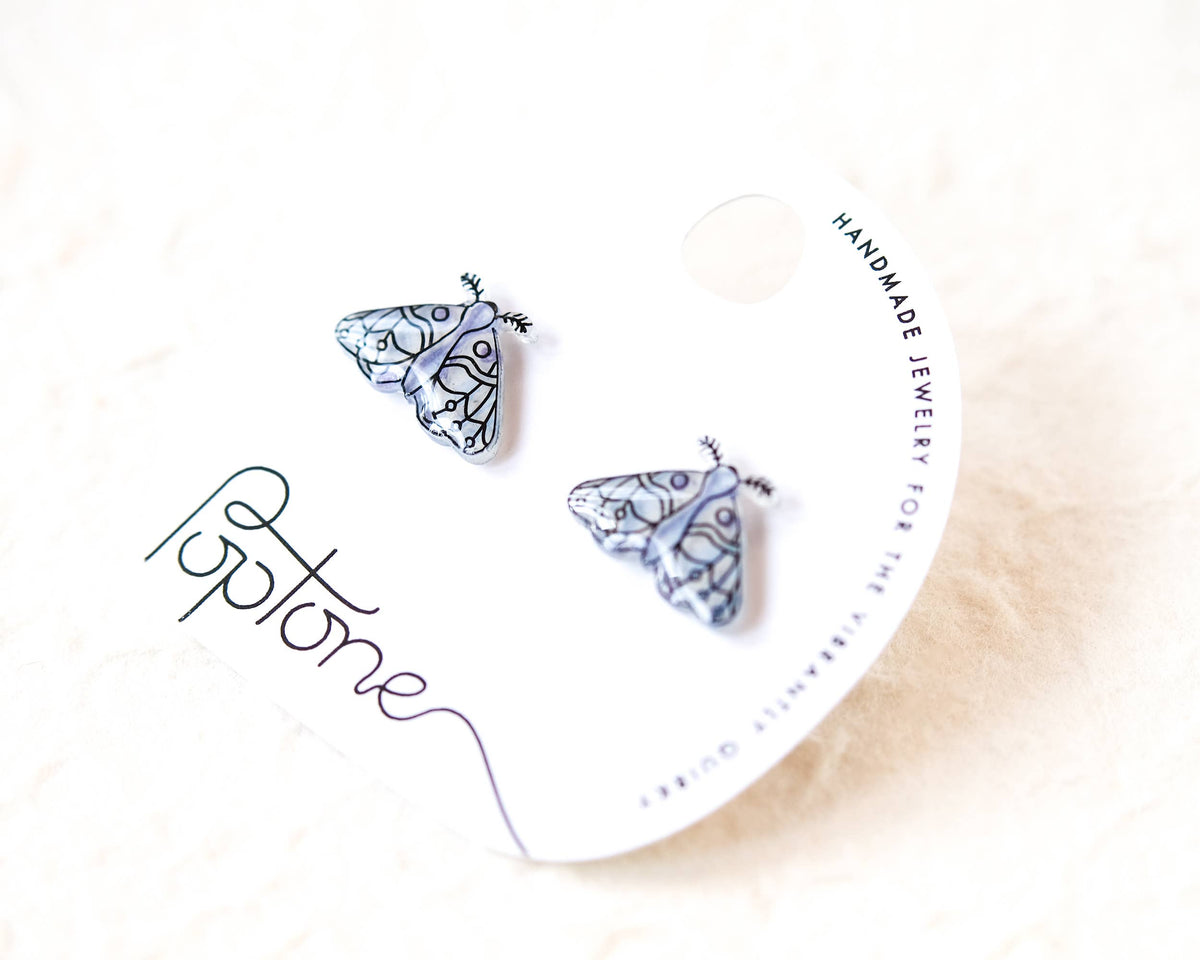 Winter White Moth Stud Earrings