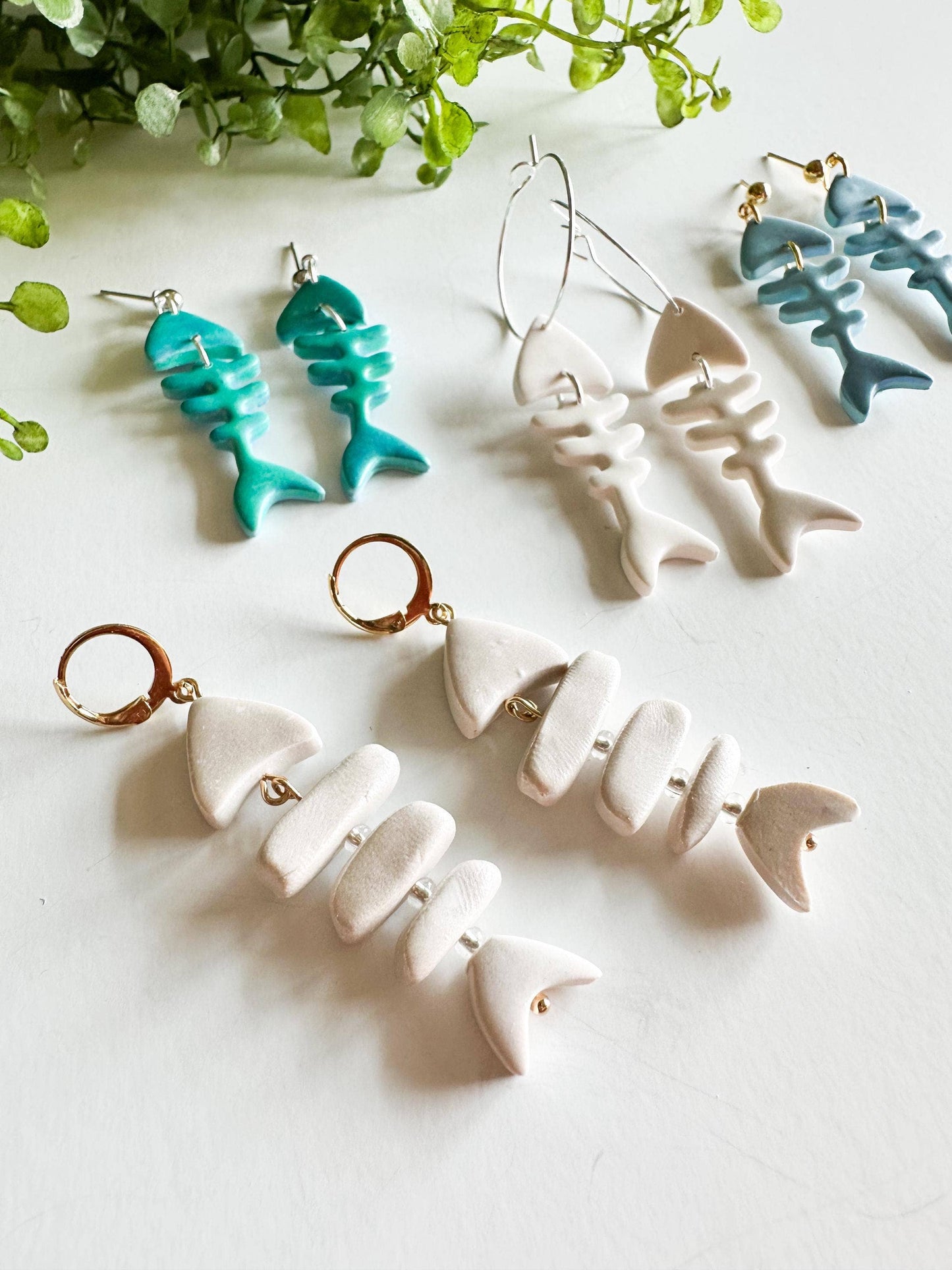 Fish Bone Clay Statement Nature Earrings