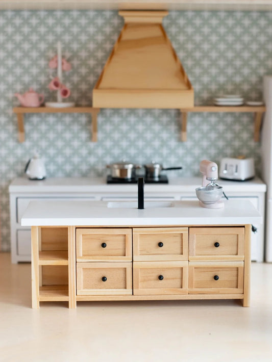 Dollhouse Farm Style Island with Drawers Natural Wood