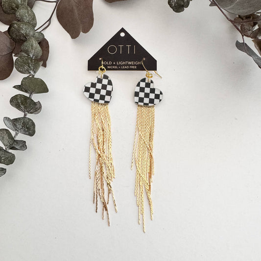 18K Gold Glamour Fringe earring: Checkerboard