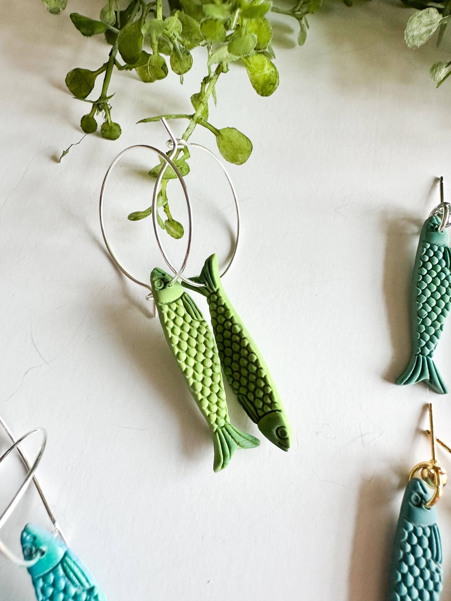 Sardine Clay Statement Fish Nature Earrings #2