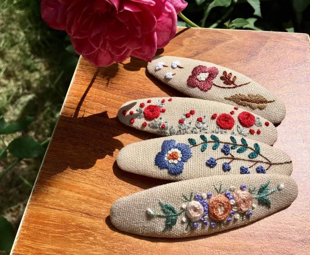 Flower Garden Embroidered Hair Barrette, Collection Grace🪡