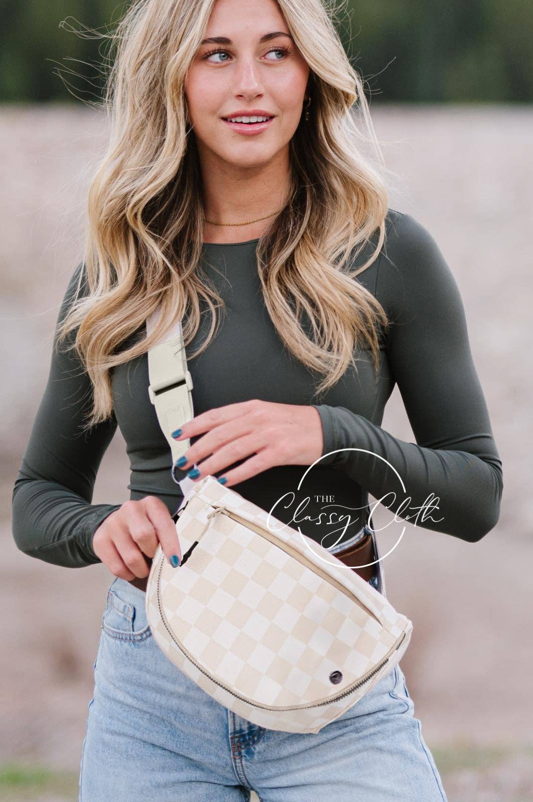 Margot Moon Belt Bag - Beige Checkered