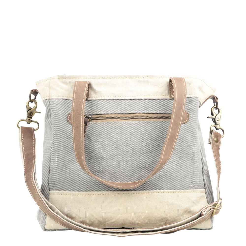 Grey And Cream Mixed Fabric Crossbody Bag