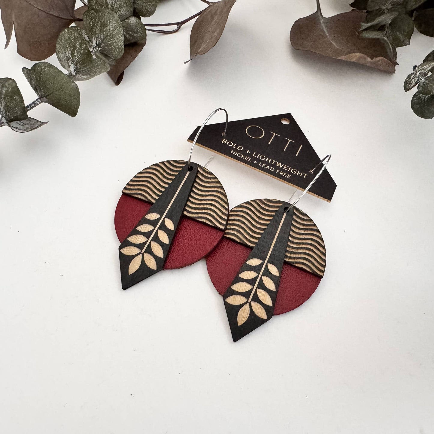 Architectural Leather + Birch earring: GEO Floral Waves