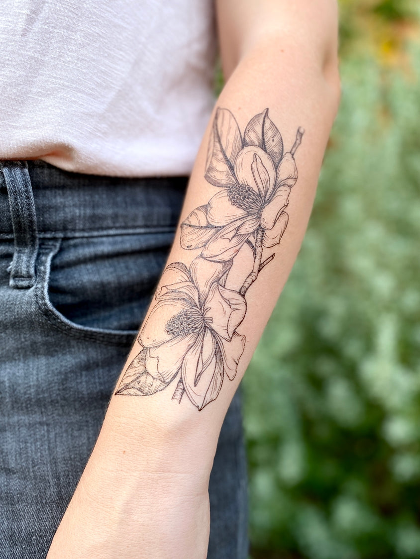 Magnolia Flower Temporary Tattoo 2-Pack