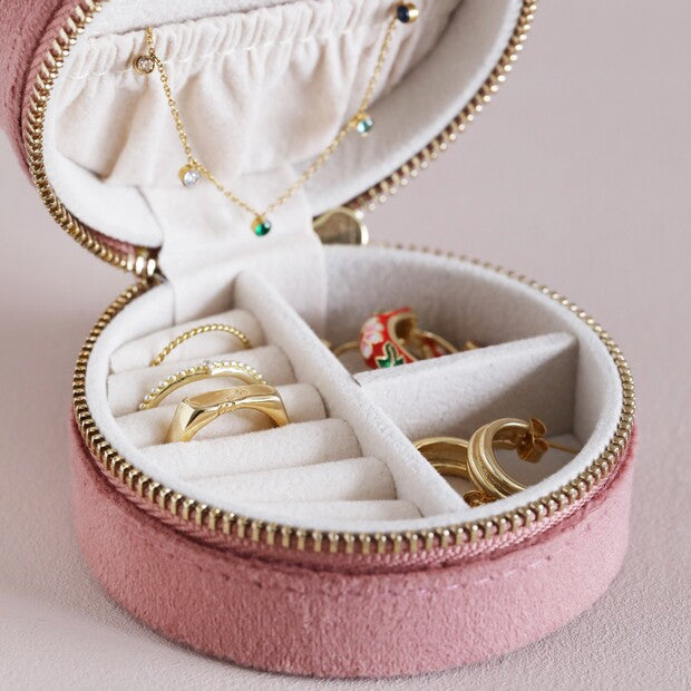 Rose Pink Round Travel Jewelry Case
