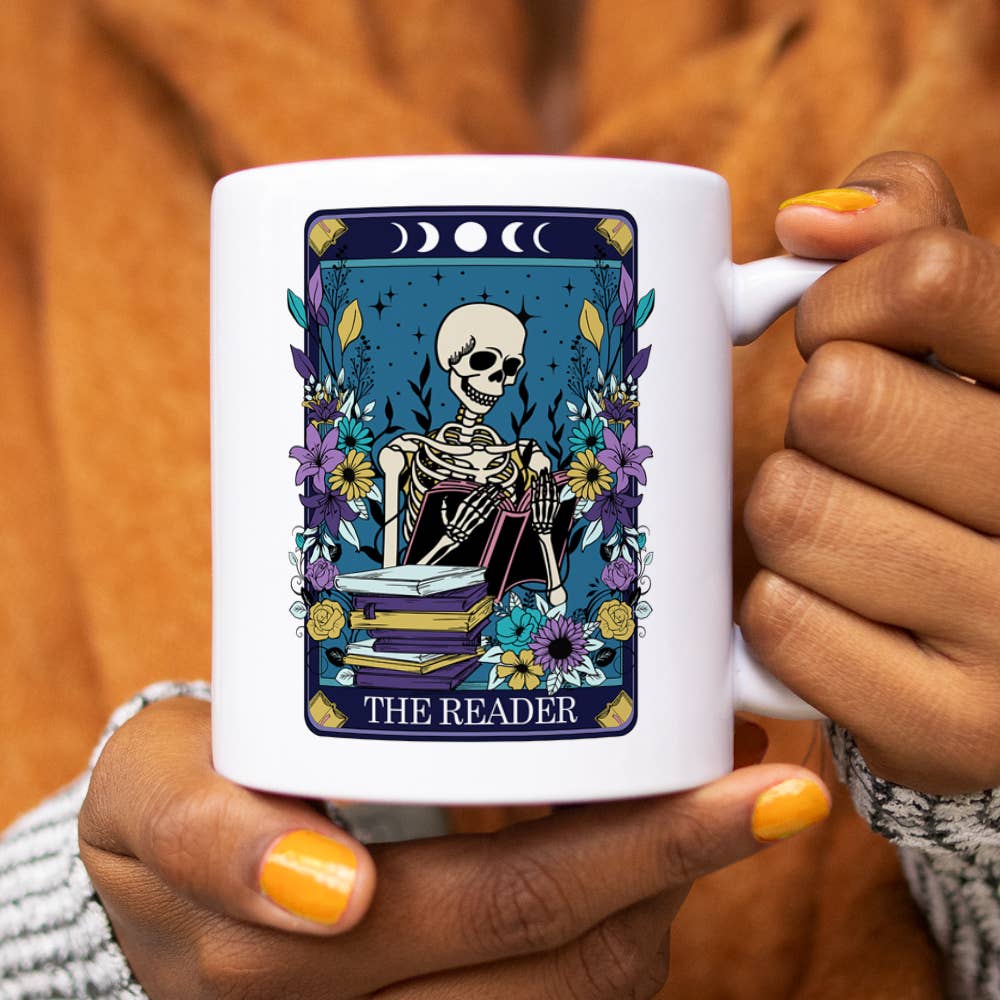 The Reader Skeleton Tarot Ceramic Mug