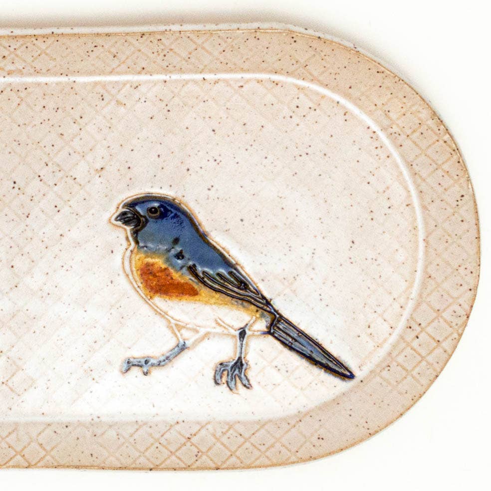 Blue Bird Design Stoneware Handmade in Ohio, Ceramic Platter