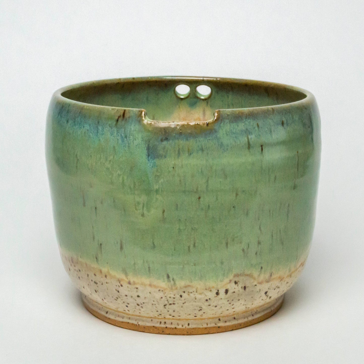 Rice/Noodle Bowl - Handmade Stoneware Clay - Green & Beige