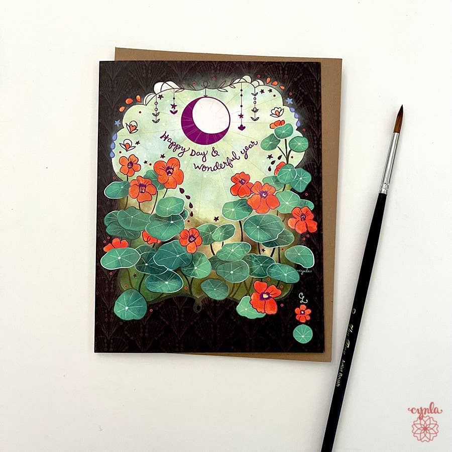 Moon Garden Nasturtiums Greeting Card
