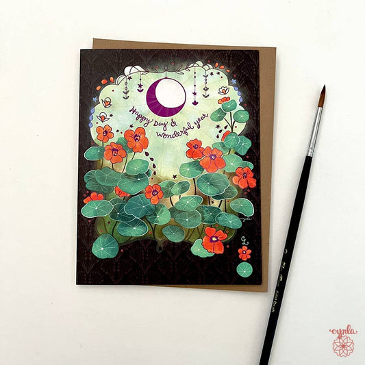 Moon Garden Nasturtiums Greeting Card