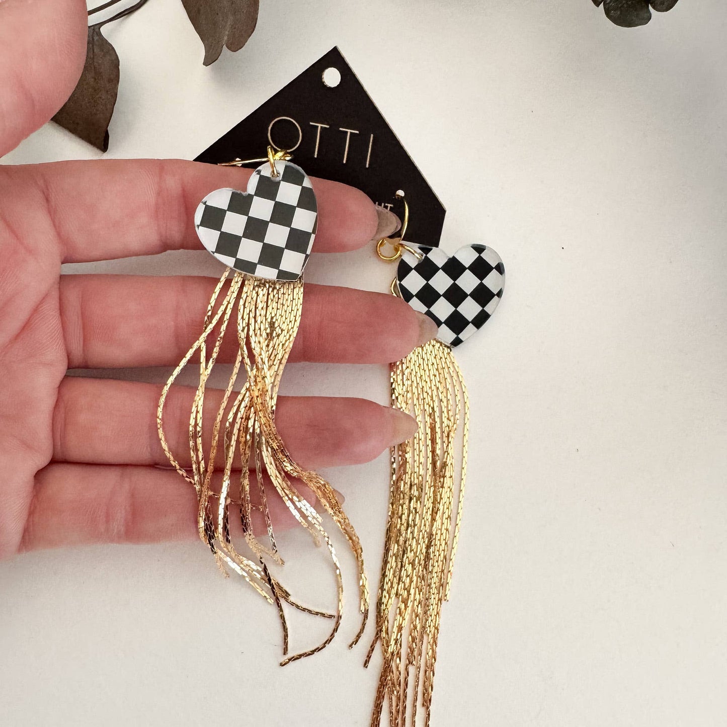 18K Gold Glamour Fringe earring: Checkerboard