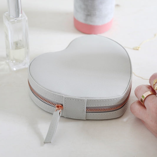 Grey Heart Travel Jewelry Case