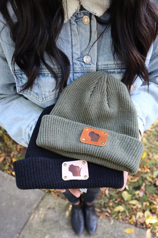 WI Leather Patch Beanie